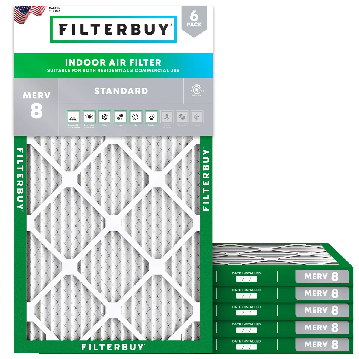 FilterBuy 20x25x1 MERV 8 Dust Defense Pleated Filter Official Studio Photography